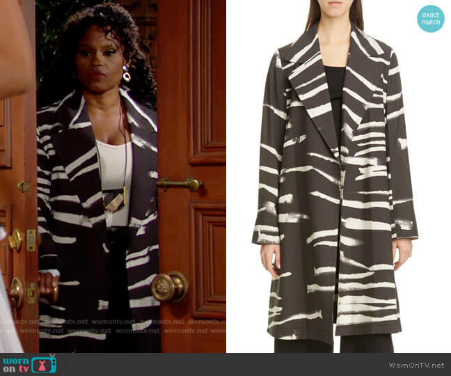 Lafayette 148 NY Mayfair Printed Belted Wool Blend Jacket worn by Grace Buckingham on The Bold and the Beautiful