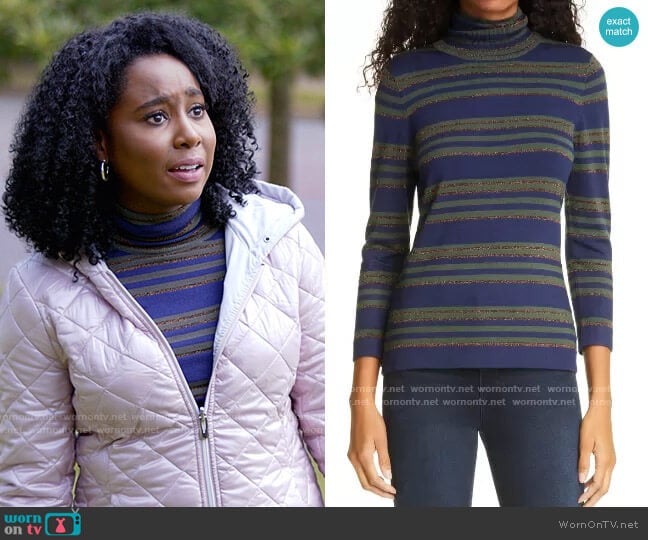 L'Agence Harlee Striped Turtleneck Top worn by Brit Monclair (Sasha Compère) on Single Drunk Female