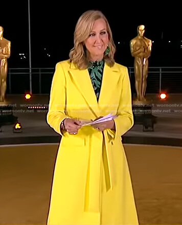 Lara's green printed dress and yellow coat on Good Morning America