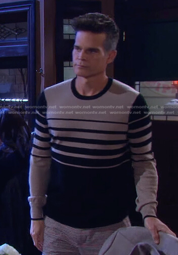 Leo’s black and beige striped sweater on Days of our Lives