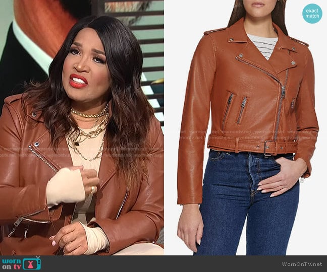 Faux Leather Belted Moto Jacket by Levi's worn by Kym Whitley on E! News