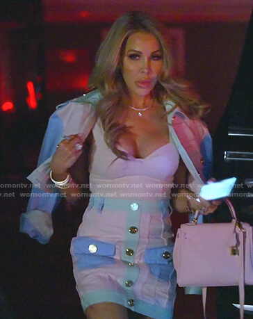 Lisa's pastel colorblock denim jacket and skirt on The Real Housewives of Miami