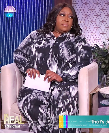 Loni’s tie dye print blouse and pants on The Real