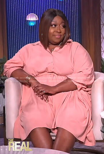 Loni's pink tie waist shirtdress on The Real