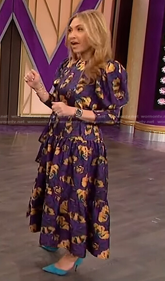 Lori Bergamotto's purple floral dress on The Wendy Williams Show