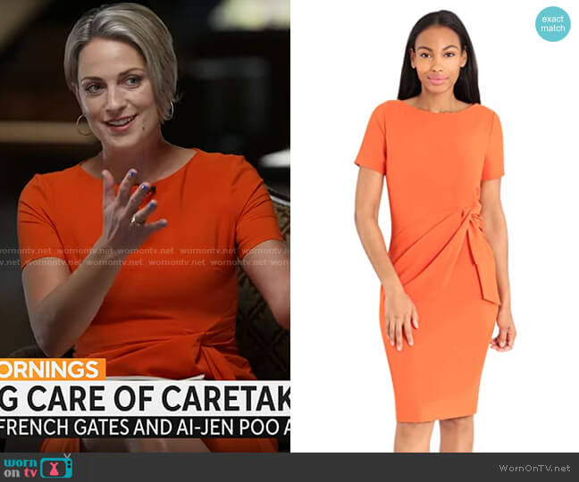 Maggy London Short Sleeve Dream Crepe Sheath with Side Waist Detail worn by Jamie Yuccas  on CBS Mornings