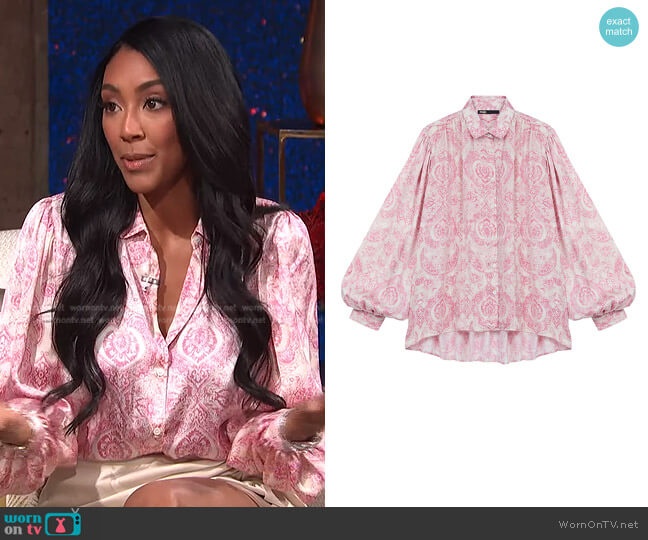 Cifal Mixed Prints Blouse by Maje worn by Tayshia Adams on E! News Post Pop