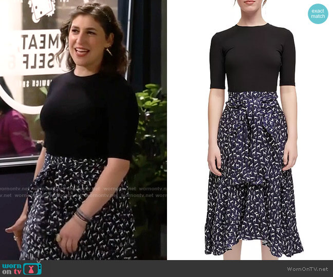 Maje Rapral Mixed Media Midi Dress worn by Kat Silver (Mayim Bialik) on Call Me Kat