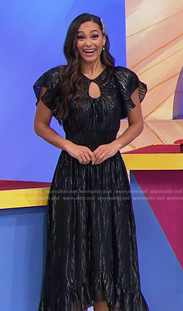 Alexis's metallic black keyhole dress on The Price is Right