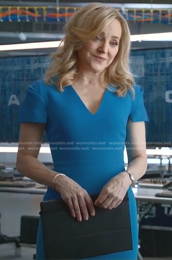 Marissa’s blue v-neck cap sleeve dress on Bull