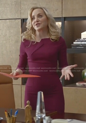 Marissa’s purple folded neck dress on Bull