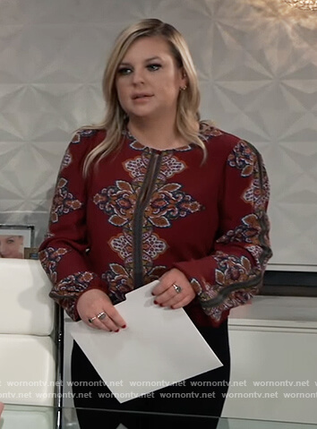 Maxie's red floral embroidered blouse on General Hospital
