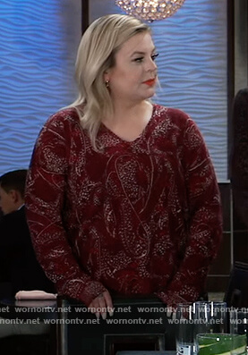 Maxie's red paisley print sweater on General Hospital