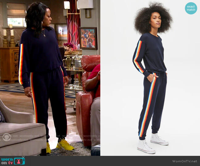 Michael Stars Gigi Pullover and Jenny Joggers with Stripe Trim worn by Tina Butler (Tichina Arnold) on The Neighborhood