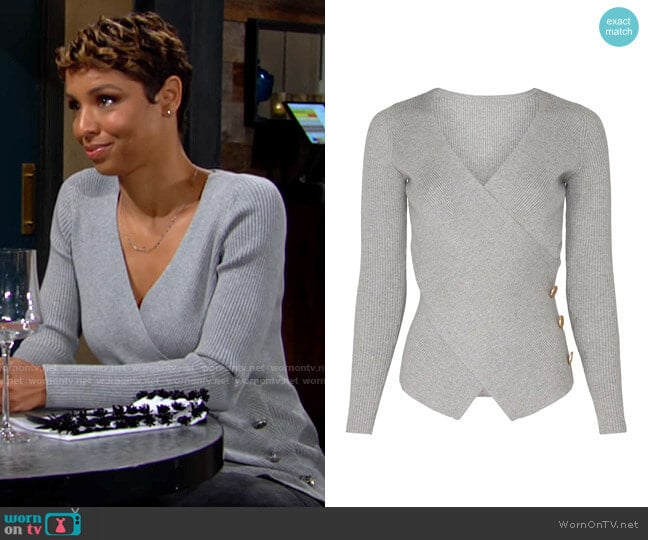 Milly Cross Front Long Sleeve Sweater worn by Elena Dawson (Brytni Sarpy) on The Young and the Restless