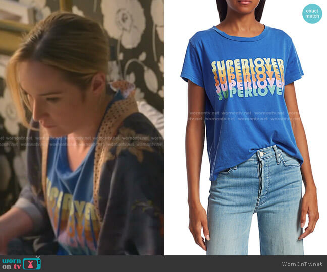 Super Lover T-Shirt by Mother worn by Davia (Emma Hunton) on Good Trouble