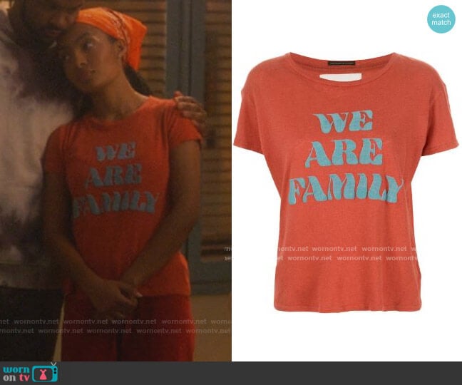 We Are Family T-shirt by Mother worn by Zoey Johnson (Yara Shahidi) on Grown-ish