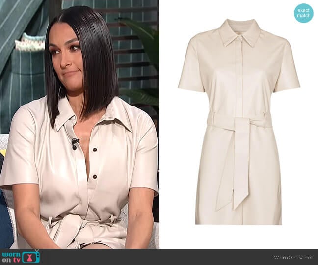 Halli Faux-Leather Mini Shirtdress by Nanushka worn by Nikki Bella on E! News Daily Pop