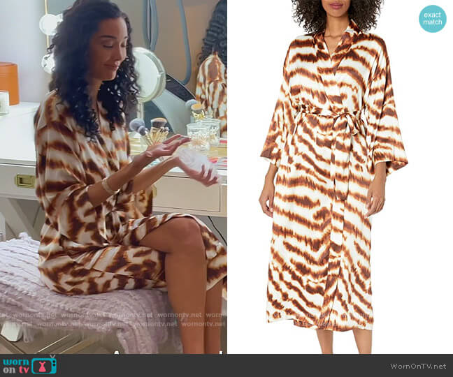 Ethereal Tiger Satin Robe by Natori worn by Noella Bergener  on The Real Housewives of Orange County