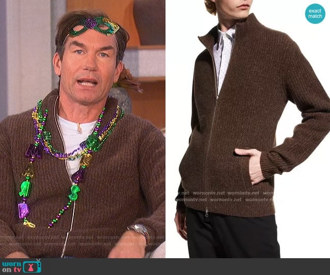 Cashmere Shaker Stitch Full-Zip Sweater by Neiman Marcus worn by Jerry O'Connell on The Talk