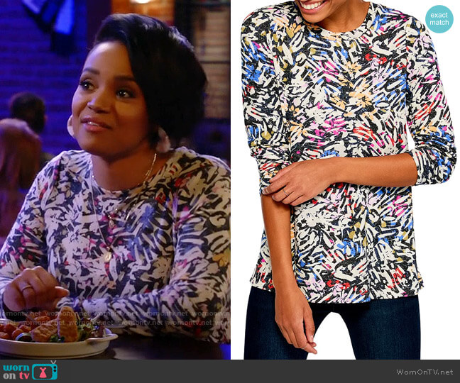 Nic + Zoe Doodle Camo Long-Sleeve Tee worn by Randi (Kyla Pratt) on Call Me Kat