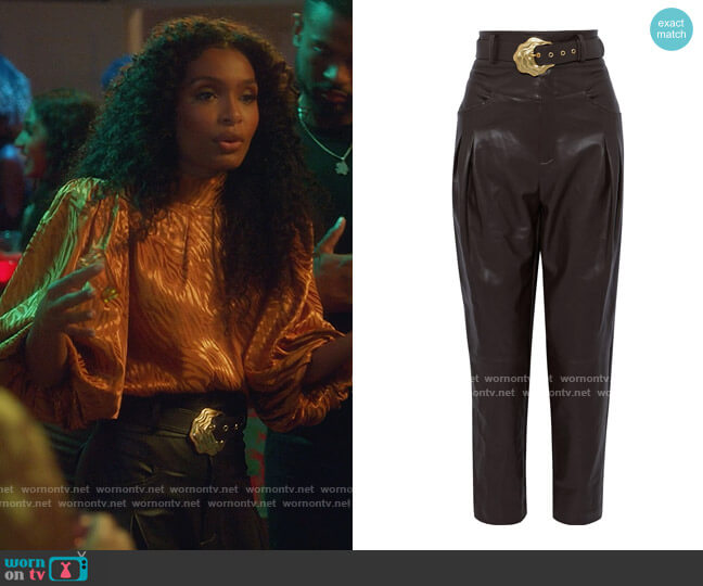 Damia belted faux leather tapered pants by Nicholas worn by Zoey Johnson (Yara Shahidi) on Grown-ish