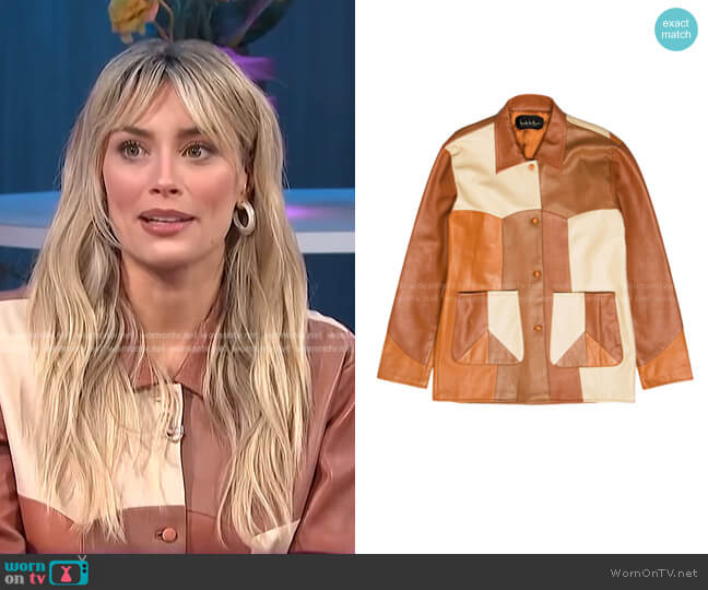 Patchwork Leather Jacket Nicole Miller worn by Arielle Vandenberg on E! News Nightly Pop