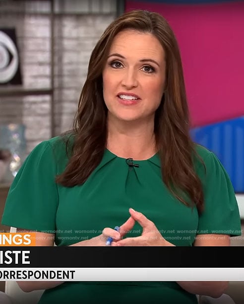 Nikki Battiste’s green short sleeve dress on CBS Mornings