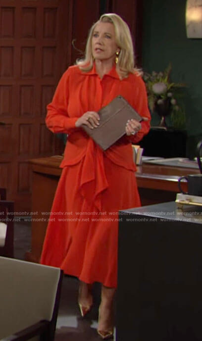 Nikki's red tie waist shirtdress on The Young and the Restless