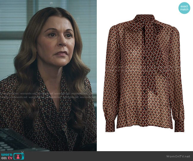 Carina Geometric Print Silk Blouse by Nili Lotan worn by Kit Voss (Jane Leeves) on The Resident