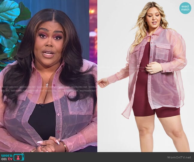 Trendy Plus Size Organza Oversized Shirt by Nina Parker worn by Nina Parker on E! News