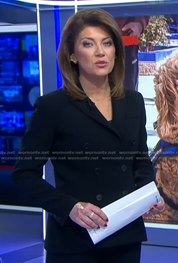 Norah's black double breasted blazer on CBS Evening News