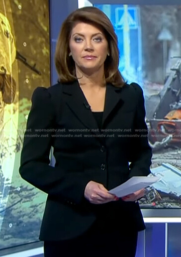 Norah’s black puff sleeve blazer on CBS Evening News