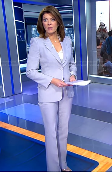 Norah’s lilac suit on CBS Evening News