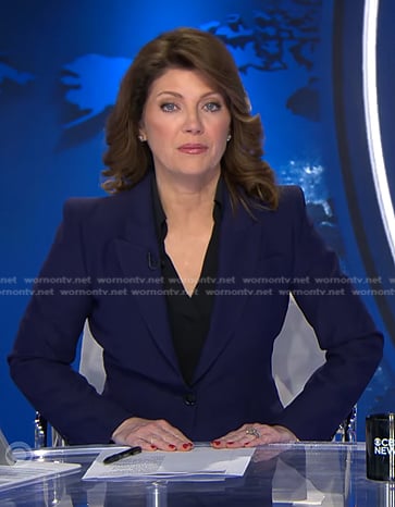 Nora’s navy single breasted blazer on CBS Evening News