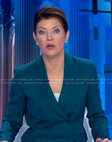 Norah's teal double breasted blazer on CBS Evening News