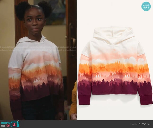 Vintage Printed Raw-Hem Hoodie for Girls by Old Navy worn by Aniela Gumbs on Greys Anatomy