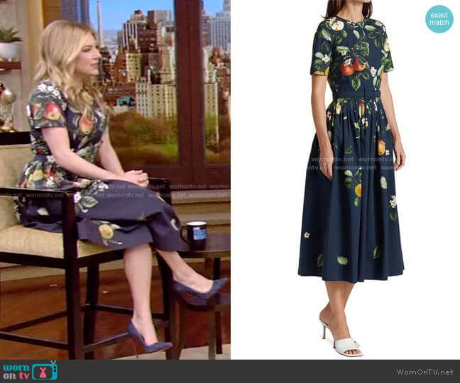 Degrade Apple Blossom Midi-Dress by Oscar de la Renta worn by Katheryn Winnick on Live with Kelly and Ryan