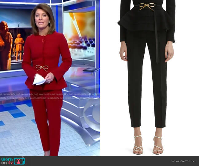 Skinny Crop Stretch Virgin Wool Blend Pants by Oscar de la Renta worn by Norah O'Donnell  on CBS Evening News
