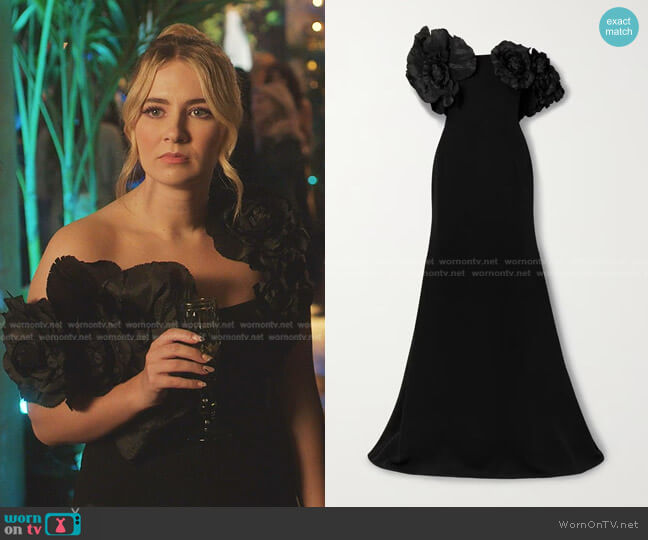 Strapless Taffeta-Trimmed Cady Gown by Oscar de la Renta worn by Amanda Carrington (Eliza Bennett) on Dynasty