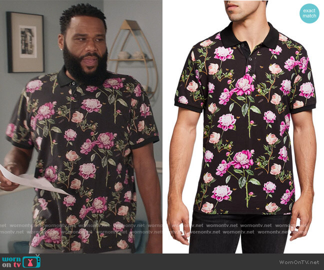 Peony-Print Polo Shirt by Ovadia worn by Andre Johnson (Anthony Anderson) on Black-ish