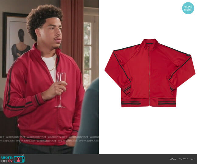 Ball Track Jacket by Ovadia & Sons worn by Andre Johnson Jr (Marcus Scribner) on Black-ish