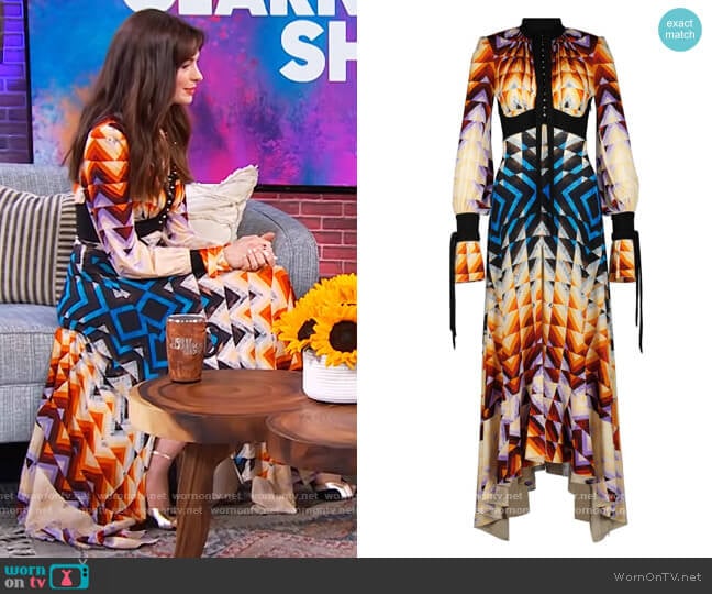 Patchwork-Printed Second Skin Jersey Maxi Dress by Paco Rabanne worn by Ann Hathaway on The Kelly Clarkson Show worn by Anne Hathaway on The Kelly Clarkson Show