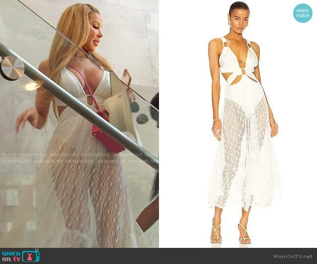 Crochet Beach Dress by PatBO worn by Lisa Hochstein (Lisa Hochstein) on The Real Housewives of Miami