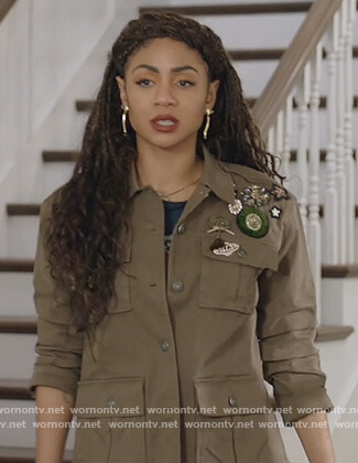 Patience's khaki badge embellished jacket on All American
