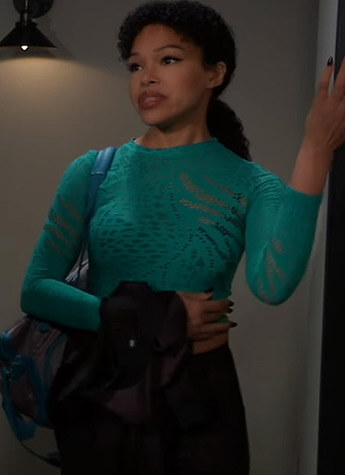 Portia's turquoise mesh top on General Hospital