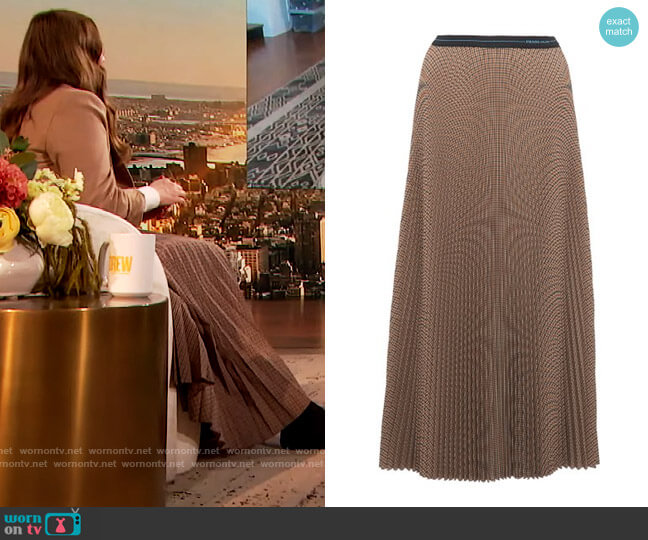Checked Plisse-Crepe Midi Skirt by Prada worn by Drew Barrymore  on The Drew Barrymore Show