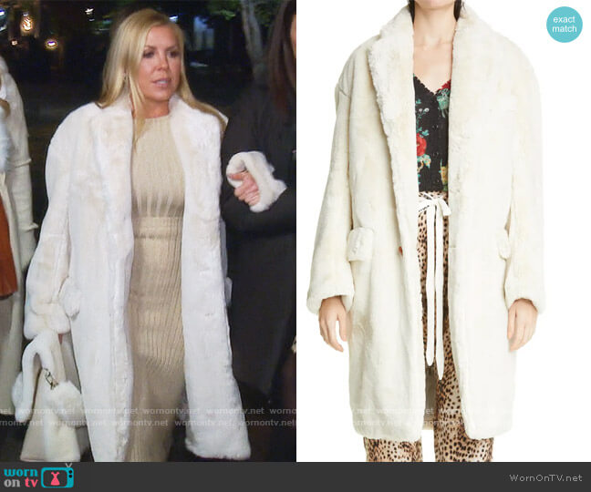 Teddy Bear Faux Fur Coat by R13 worn by Dr. Jen Armstrong  on The Real Housewives of Orange County