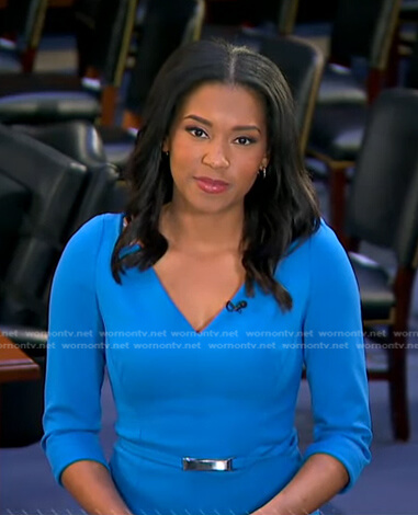 Rachel Scott's blue v-neck belted dress on Good Morning America