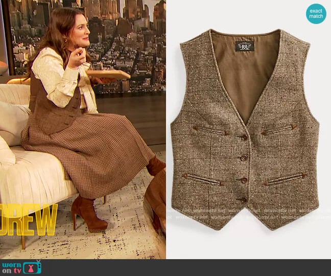 Blend Vest by Ralph Lauren worn by Drew Barrymore on The Drew Barrymore Show